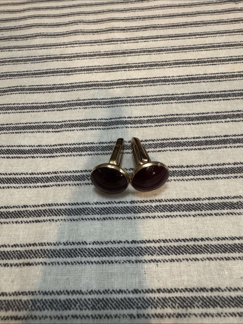 Men's Gold Tone Cufflinks with Dark maroon Inset